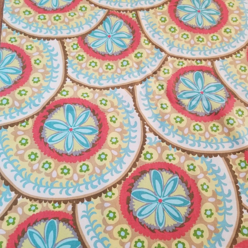 Blue Yellow Pink Abstract Print Upholstery Fabric Material 55" W by the Yard